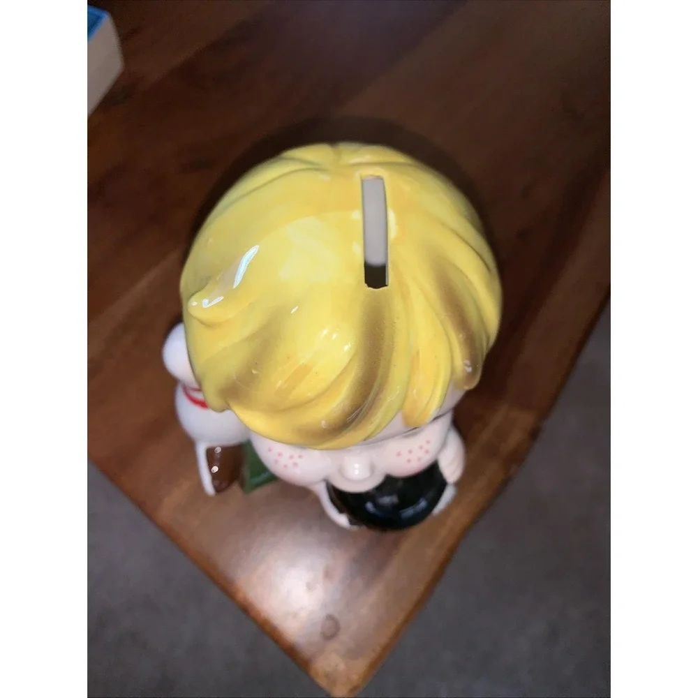 Vintage Japan Kitschy Boy w/Bowling Ball Pin Ceramic Still Bank Japan